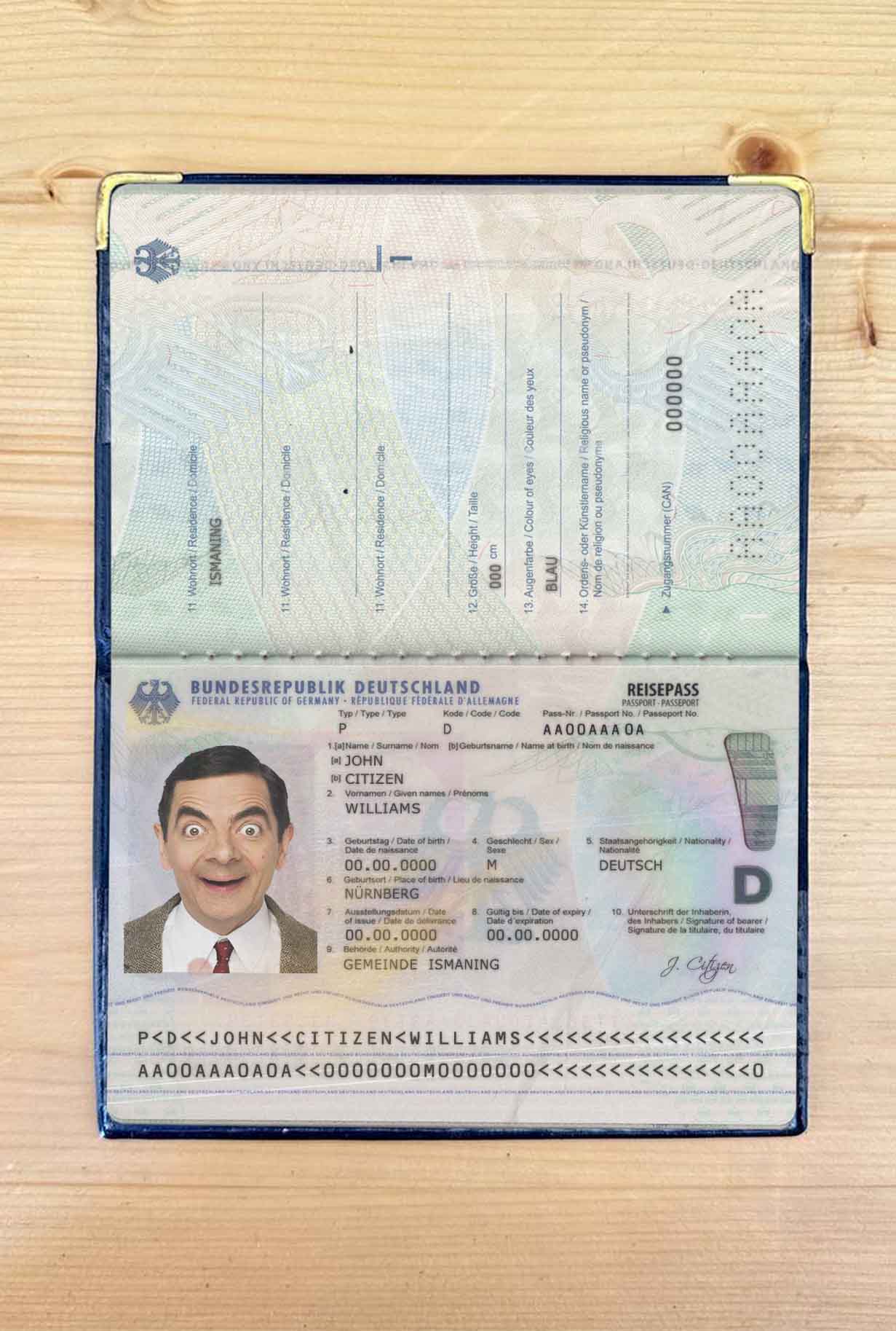 Germany passport (2017 present) photo look PSD template